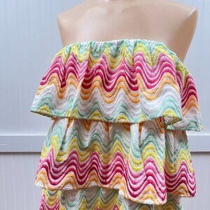 Tularosa Mini Dress Hippie Festival Tiered Ruffle Strapless Rainbow Zig Zag NWT